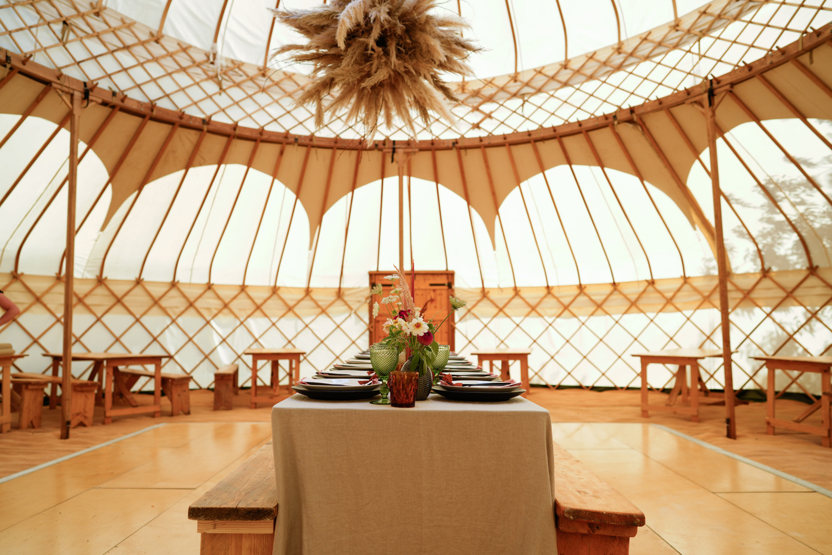 Grand Pavilion Yurt interior - The Gardens at Polehanger Shoot July 2020