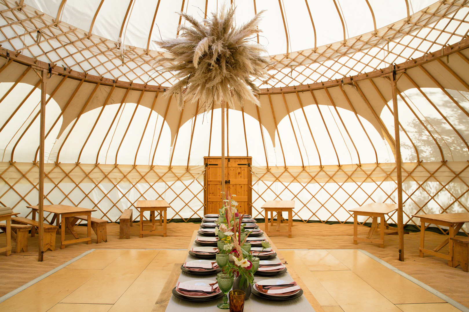 Grand Pavilion Yurt interior - The Gardens at Polehanger Shoot July 2020