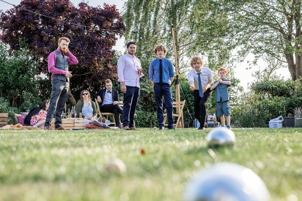 garden-games-wedding-polehanger Guests enjoying garden games on the lawns at Polehanger
