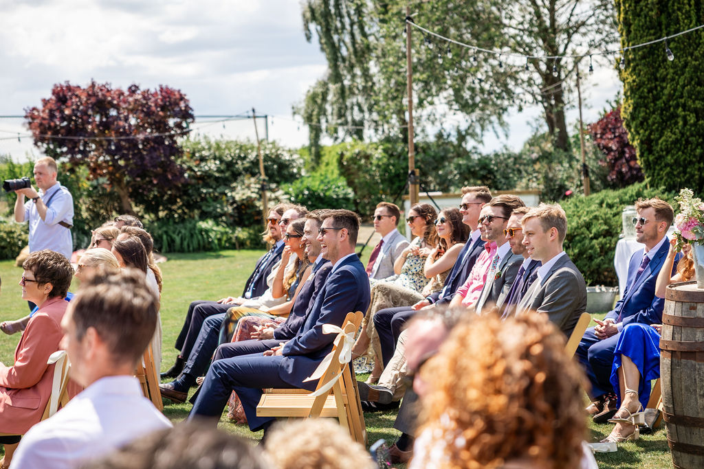 outdoor-garden-ceremony-the-gardens-at-polehanger Guests seated for an outdoor ceremony in the Bedfordshire countryside