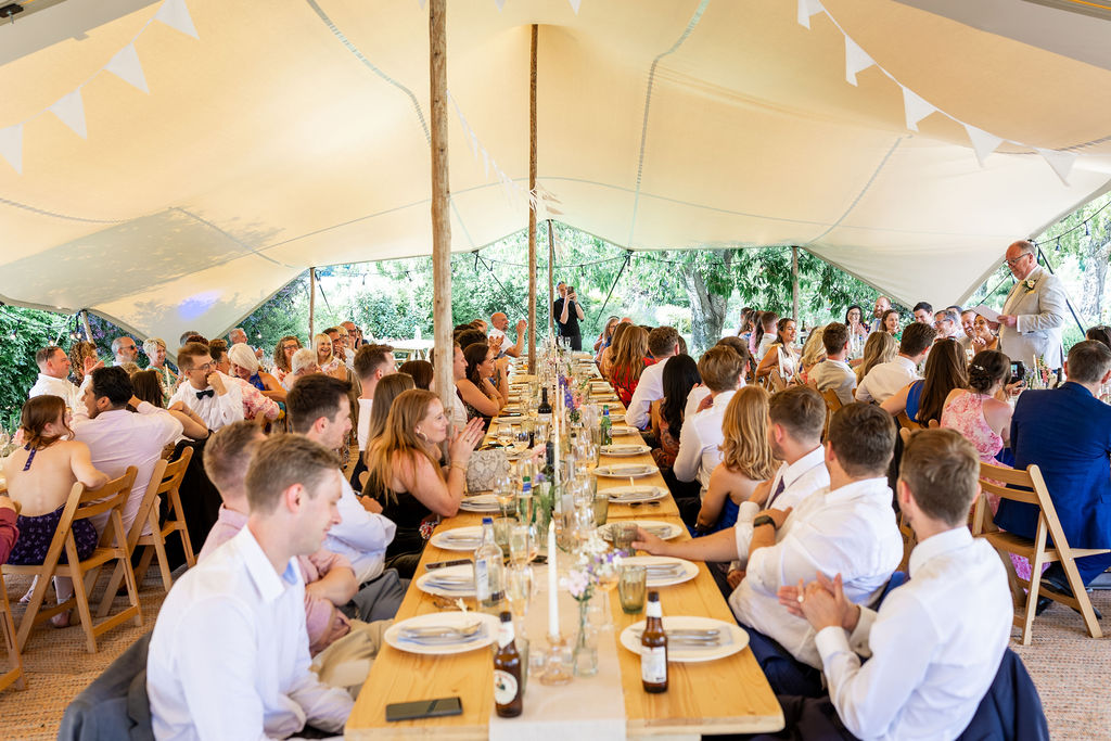 wedding-breakfast-stretch-tent-polehanger Wedding breakfast under the stretch tent at The Gardens at Polehanger